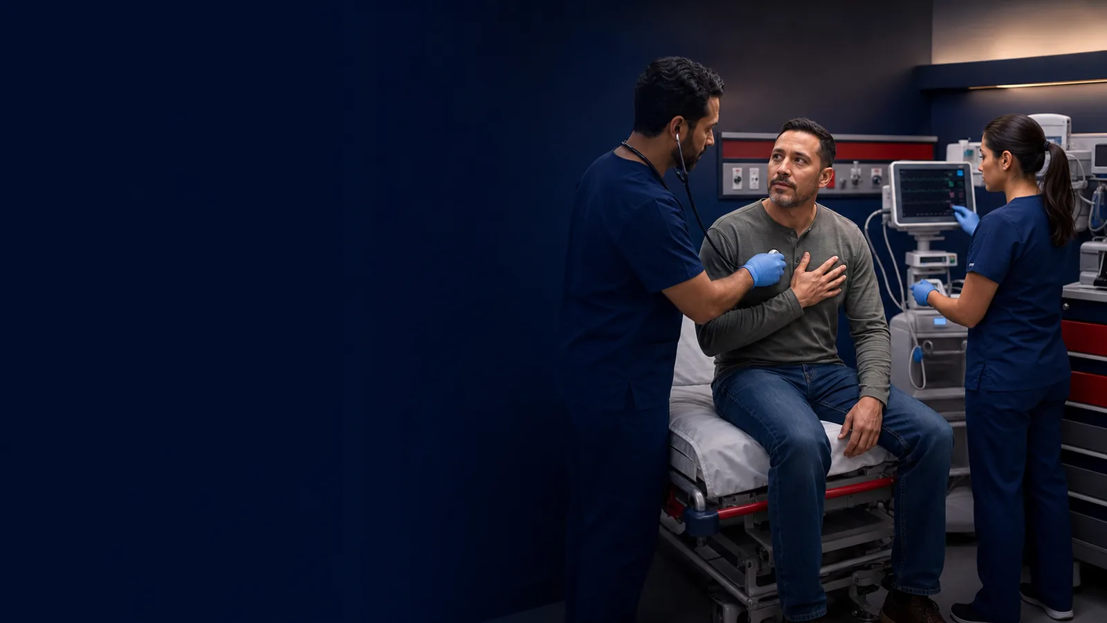 Emergency medical team evaluating a patient with chest discomfort in Houston